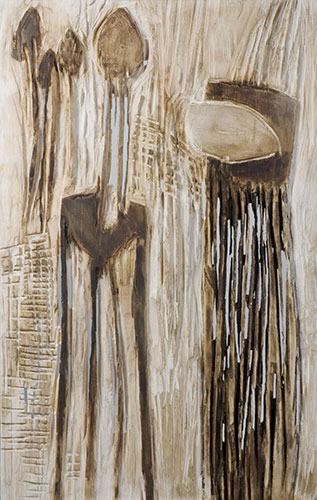 Morcheln, Mischtechnik auf Holz, 70x120 cm, 2005
