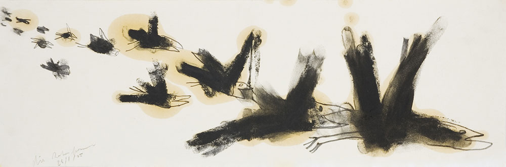 Crows of Bangalore, Graphit und Leinöl auf Papier, 50x18 cm, 2005