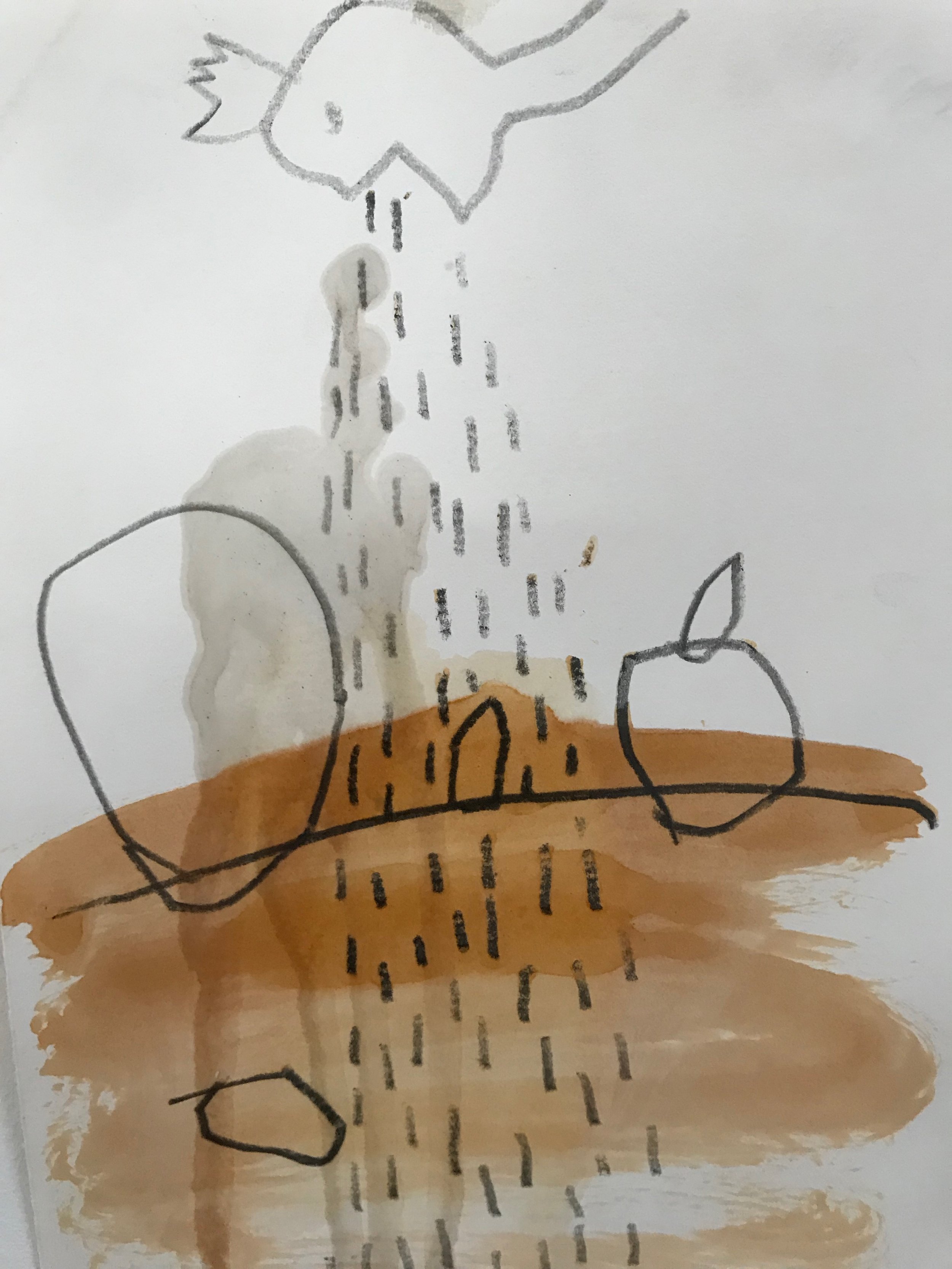 Ausgespuckt, Bleistift und Schellack auf Papier, 30 x 45 cm, 2020