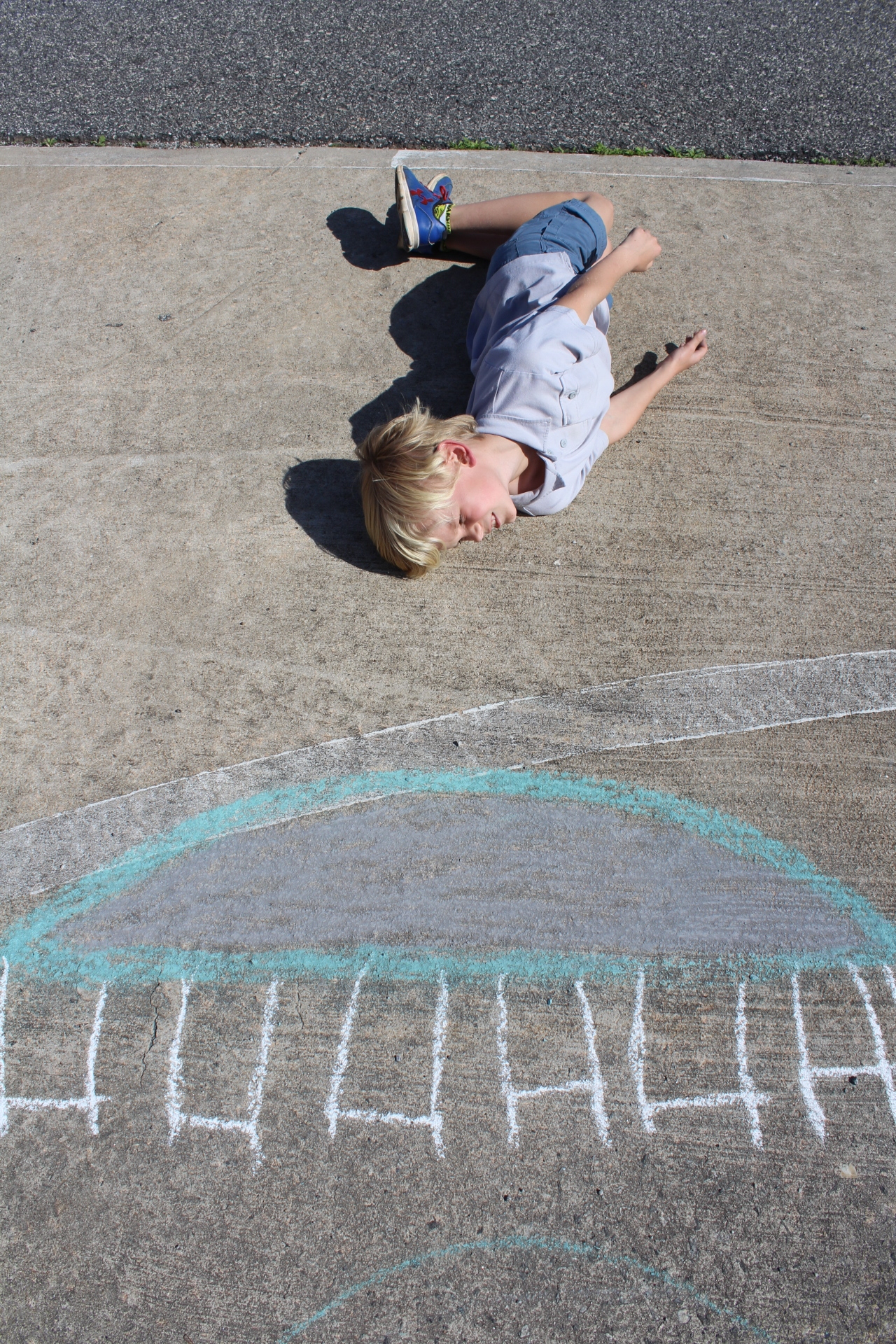 This is a photo inspired from a animation artist that used chalk drawings along with a figure to animate his video. The chalk drawing is brought to life by the figure posing in the photo. In this case Camm is in the middle of a backflip on his trampoline. 