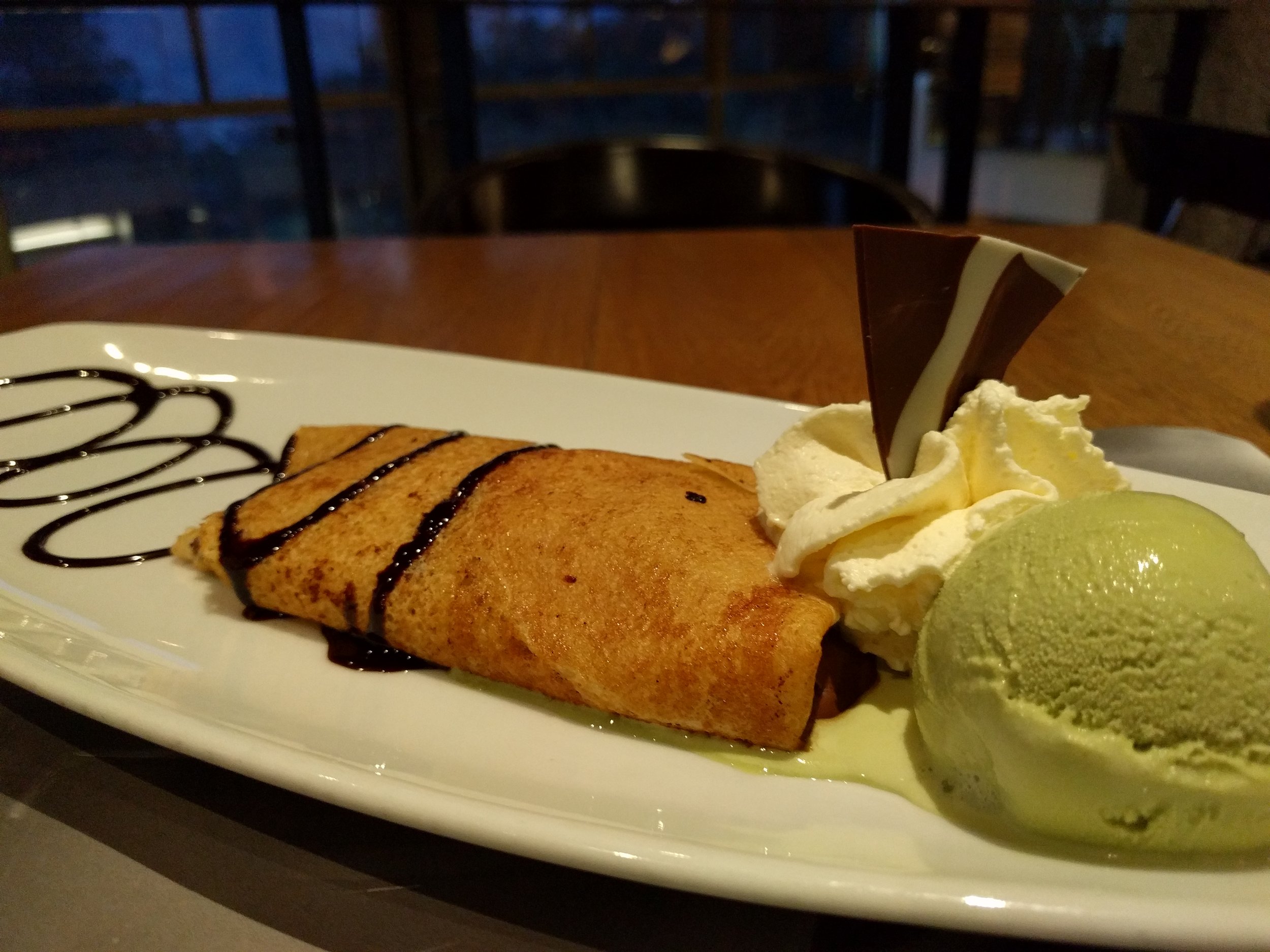 A chocolate crepe with ice-cream at Crepes & Waffles