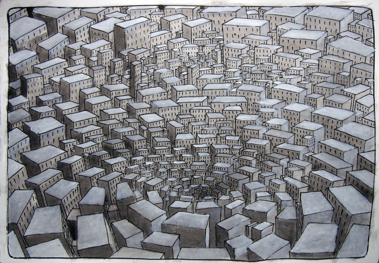 Città Circolare, china e acrilico su carta, cm 35 x 50, 2015