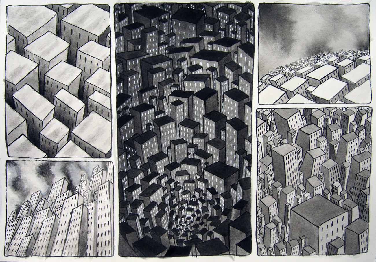 Città di Città (s.l.E), china su carta, cm 35 x 50, 2015