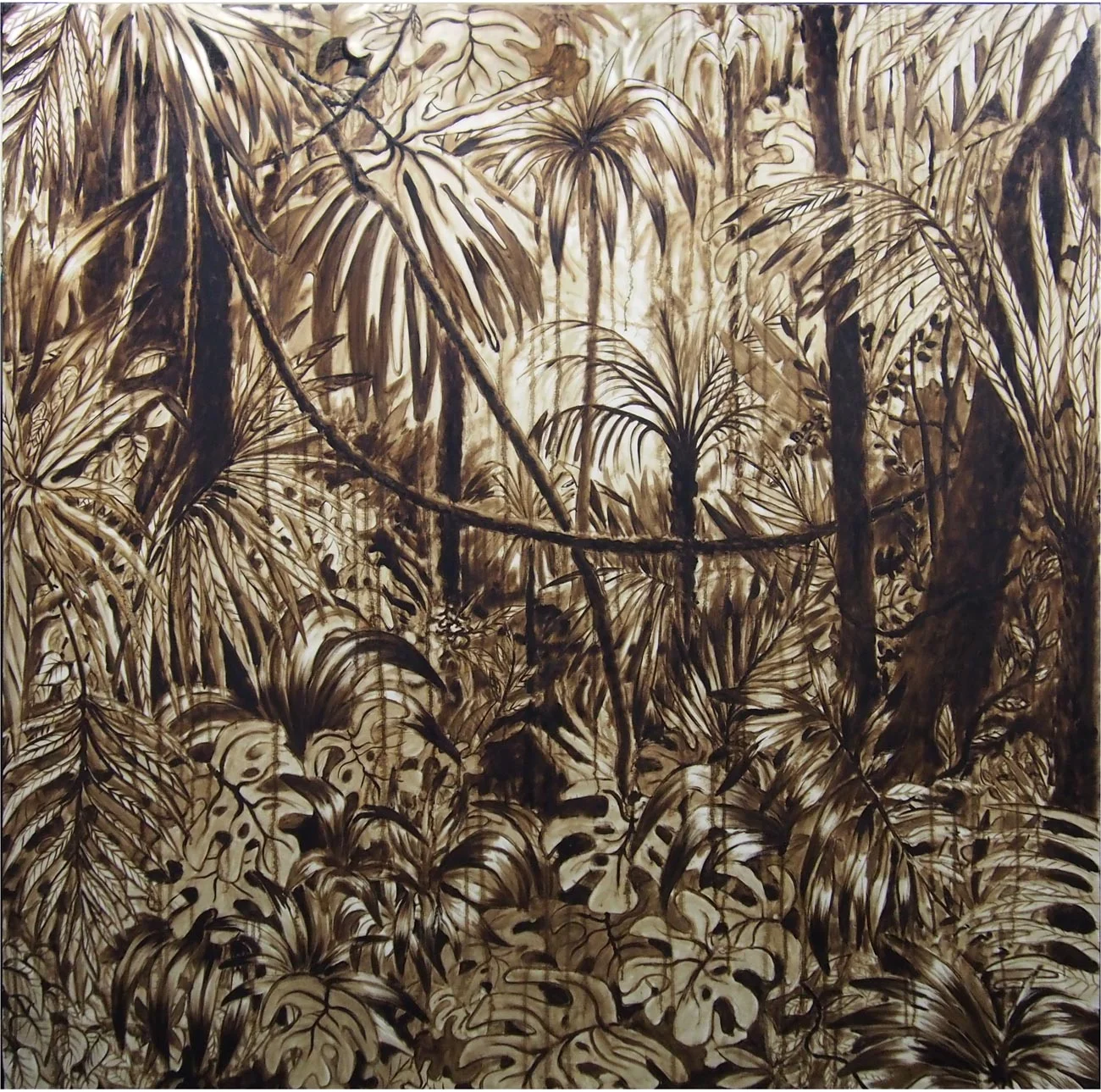 Giungla 6, bitume su tela, cm 200 x 200, 2015