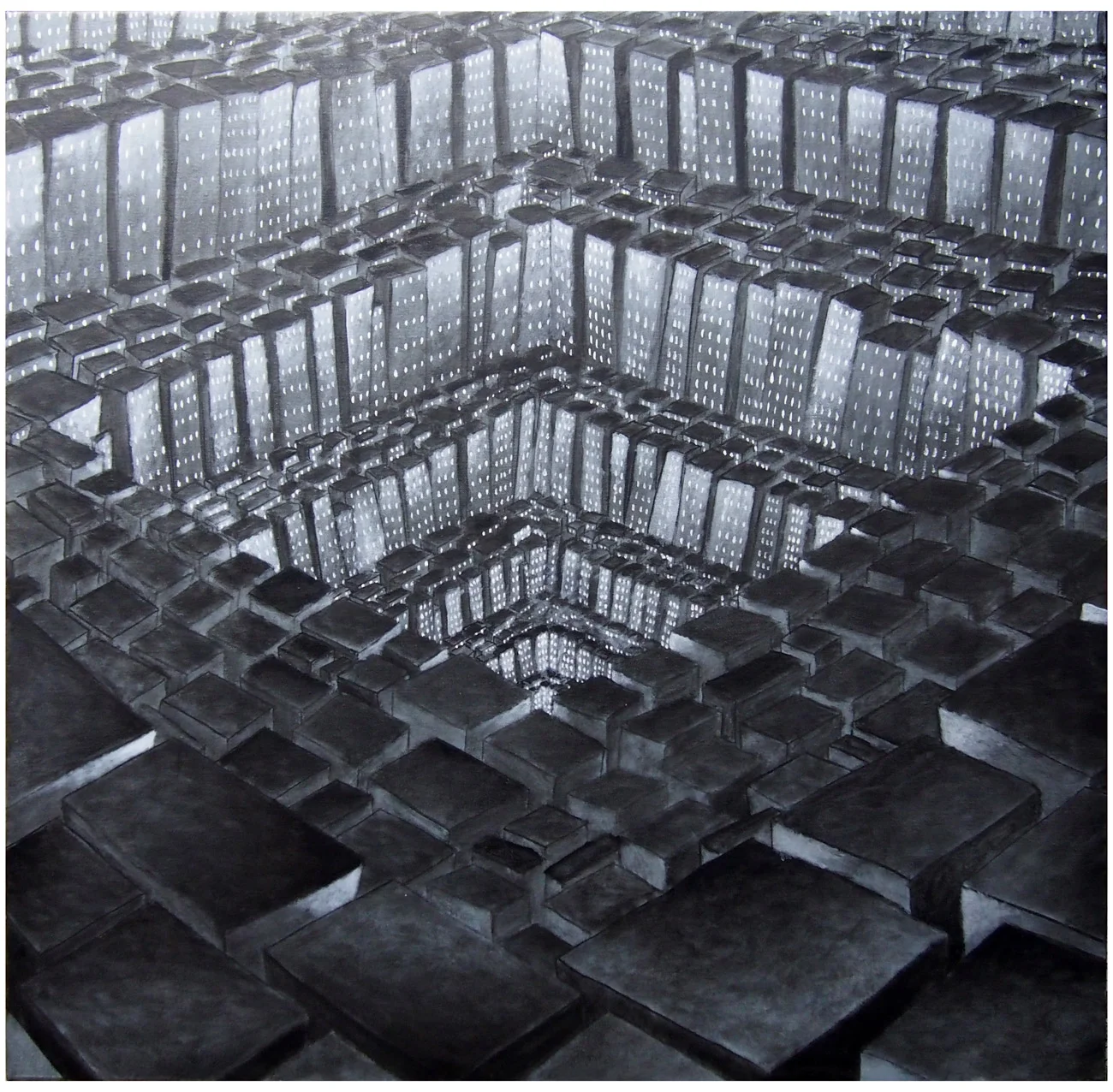 Torre Inversa (2), olio su tela, cm 100 x 100, 2015