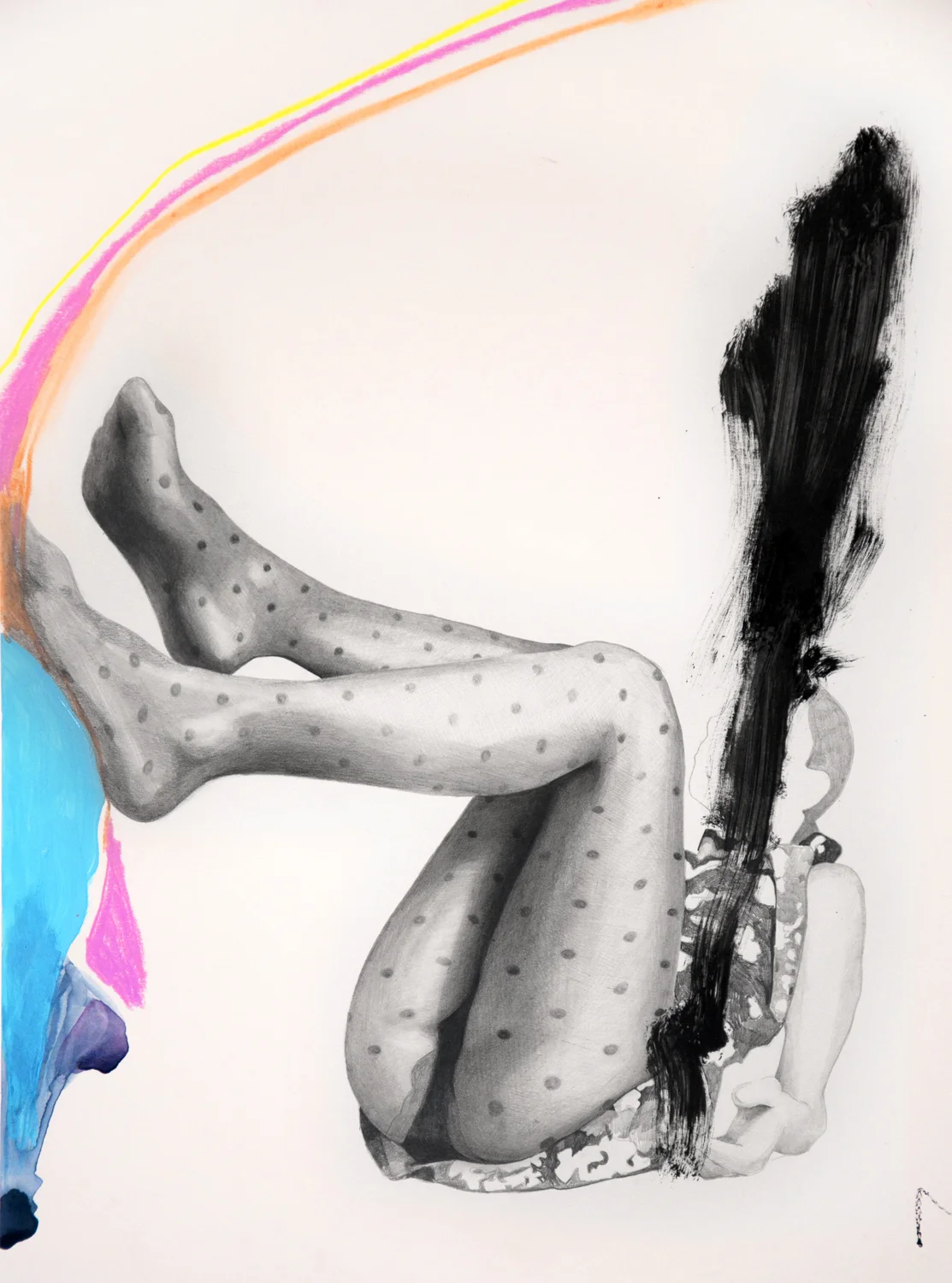 falling #8, tecnica necessaria (matite, matite colorate e smalto) su lenzuolo cm 30x40, 2016