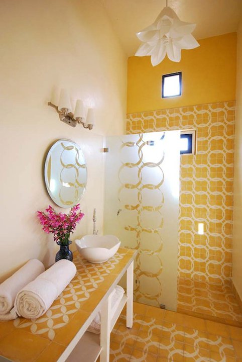 Yellow Tiled Bathroom Peacock Pavilions  | EAT.PRAY.MOVE Yoga Retreat | Marrakesh, Morocco