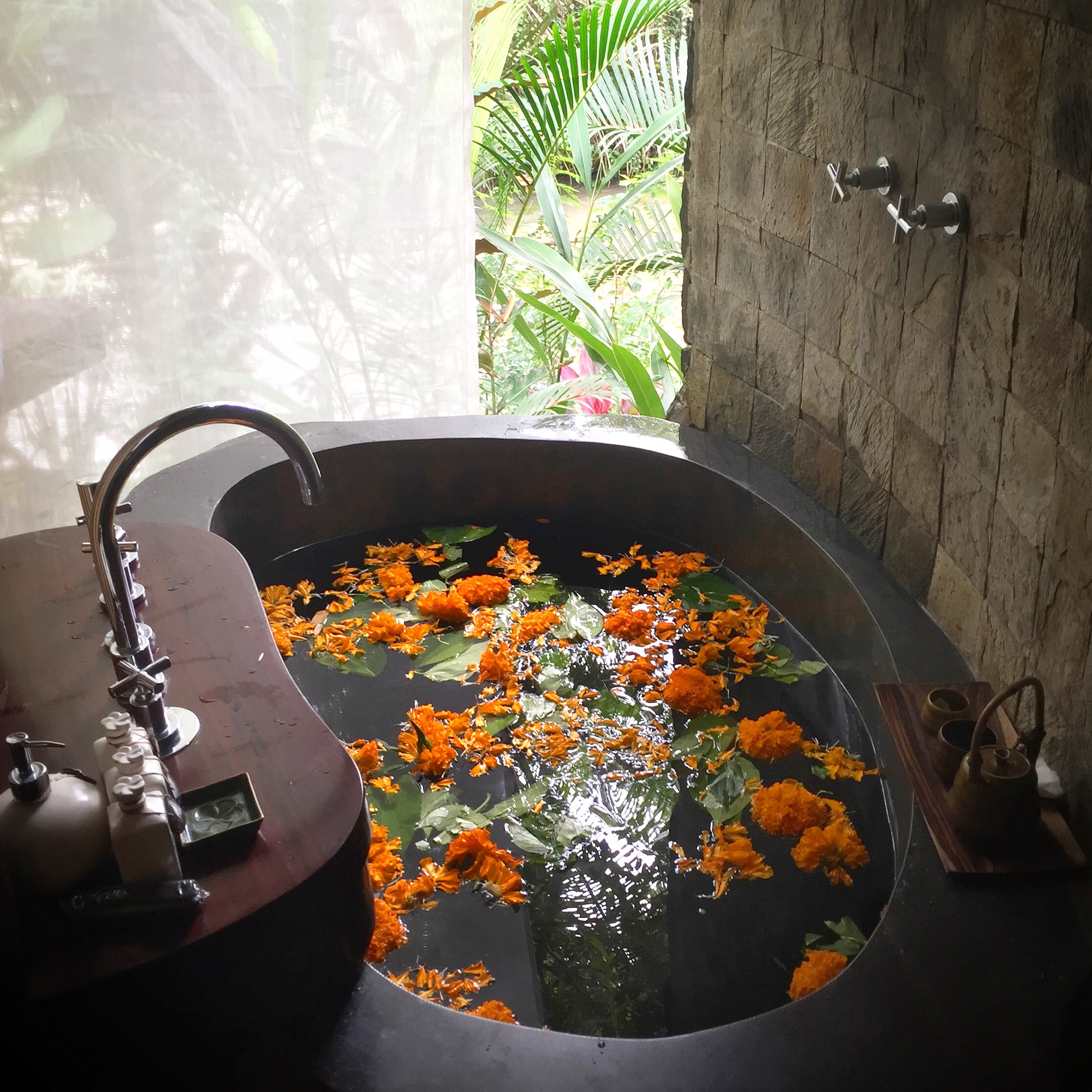 Spa bath with flowers | EAT.PRAY.MOVE Yoga | Bali, Indonesia