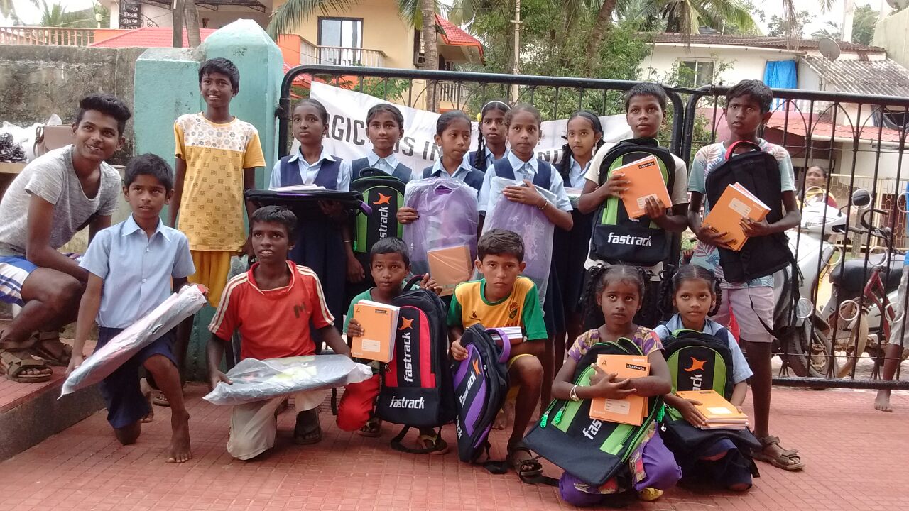 School children from our partner in India, Magic Bus, receiving our donated supplies