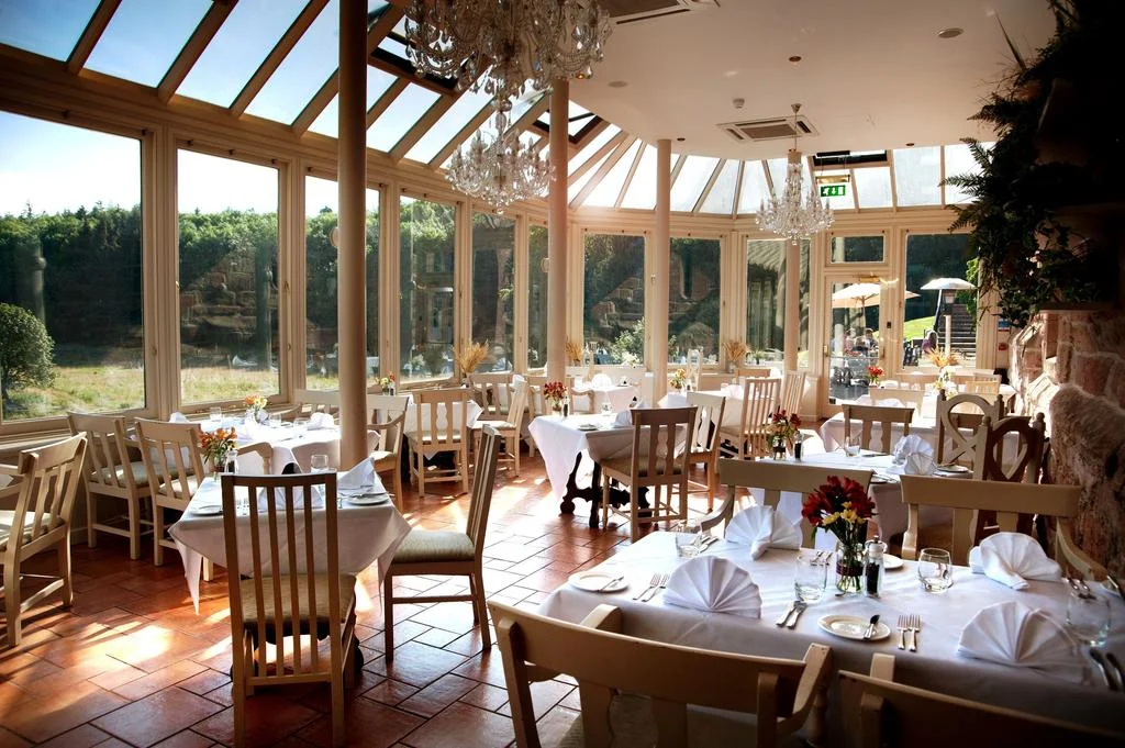 Glassed in veranda Dalhousie Castle | EAT.PRAY.MOVE Yoga | Edinburgh, Scotland
