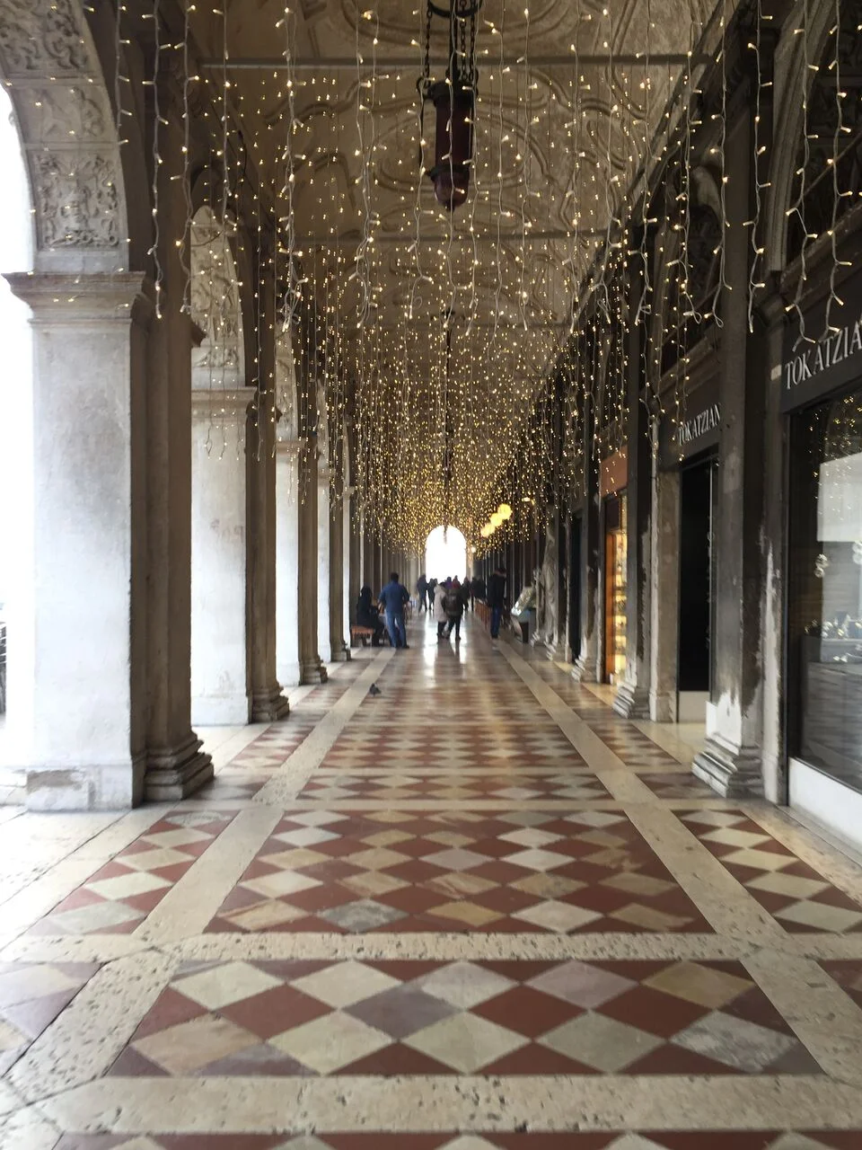Holiday lights in the arcade