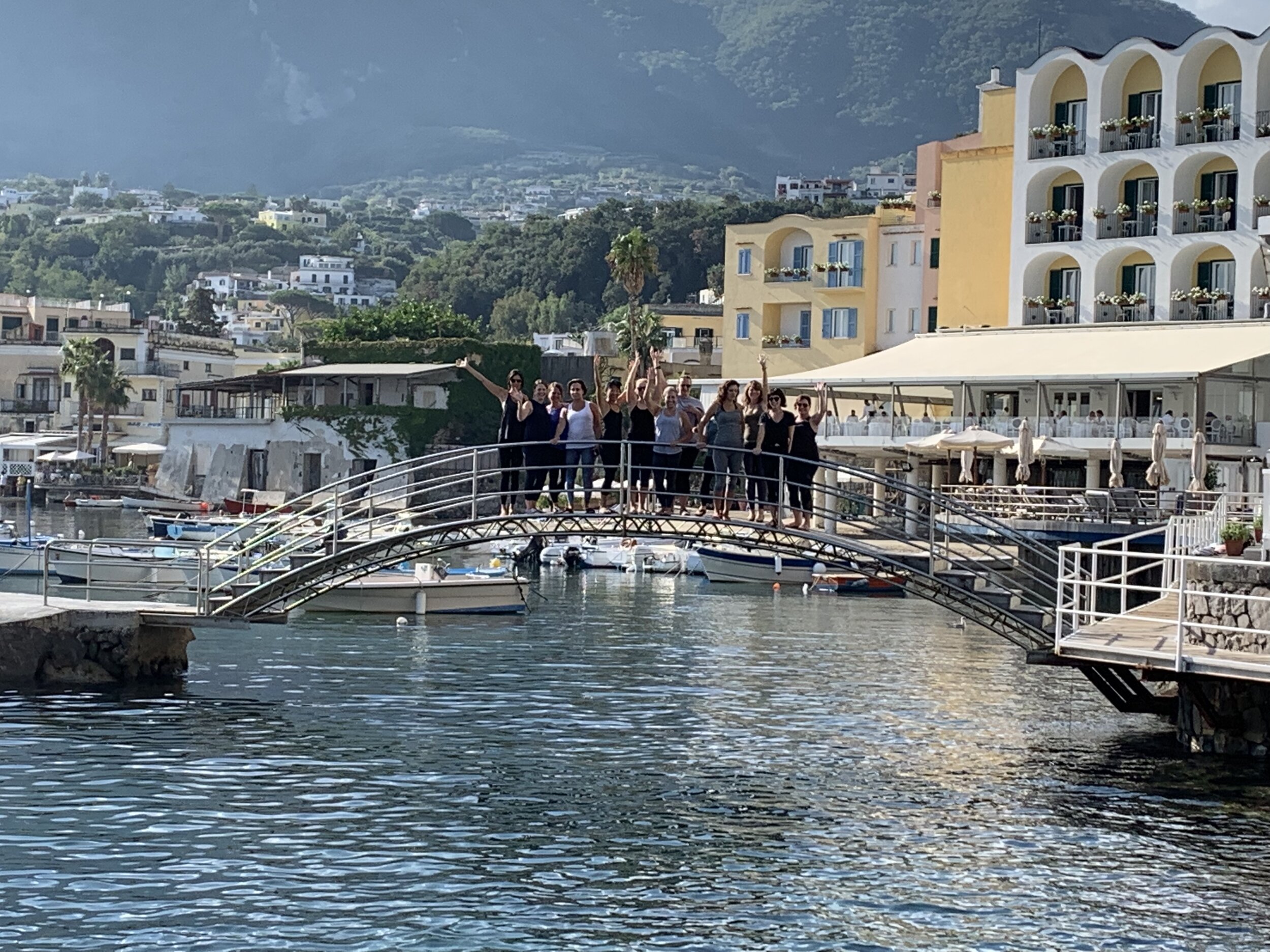 Our group on the hotel bridge | EAT.PRAY.MOVE Yoga Retreats | Ischia, Italy