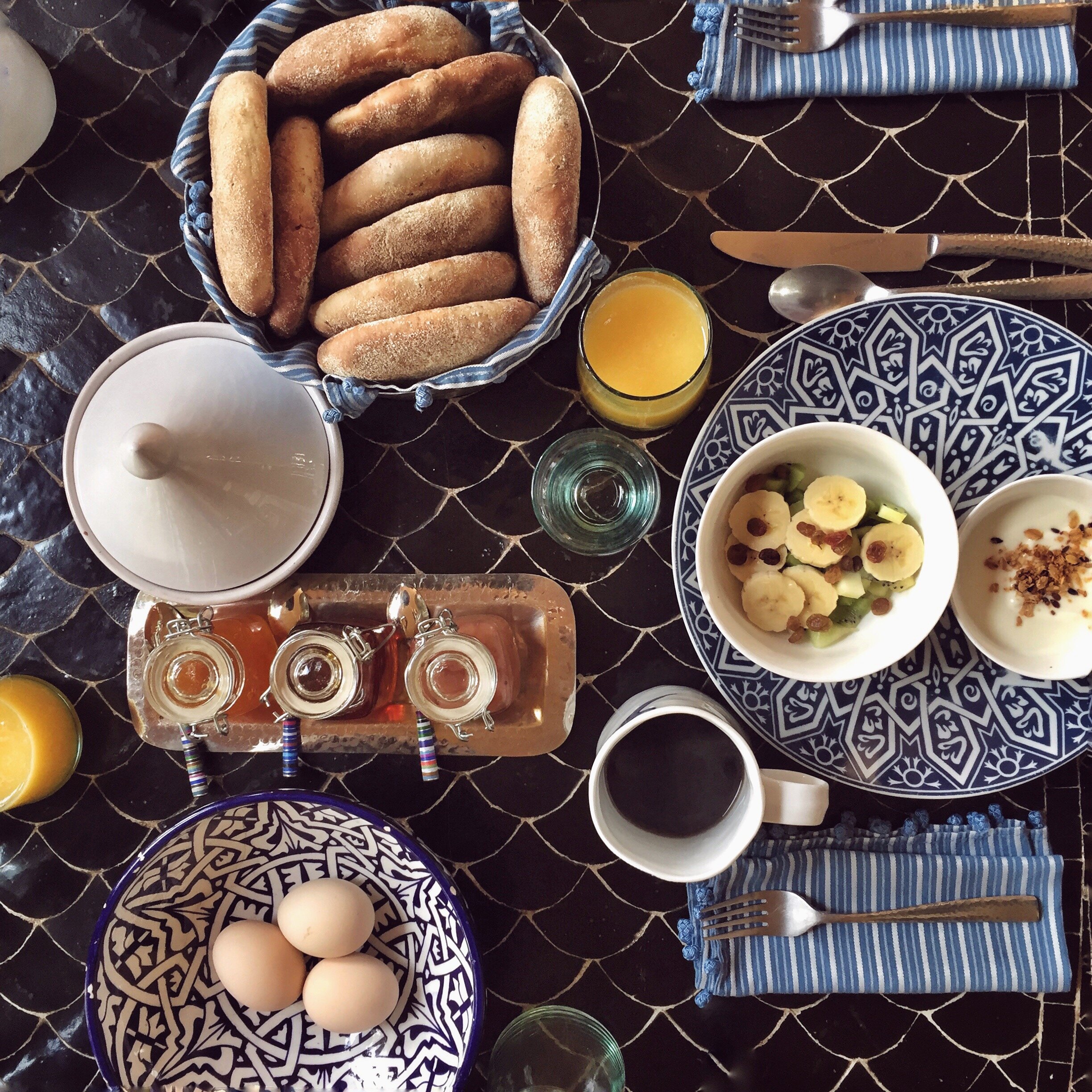 Bread, eggs and yogurt at breakfast | EAT.PRAY.MOVE Yoga | Marrakesh, Morocco