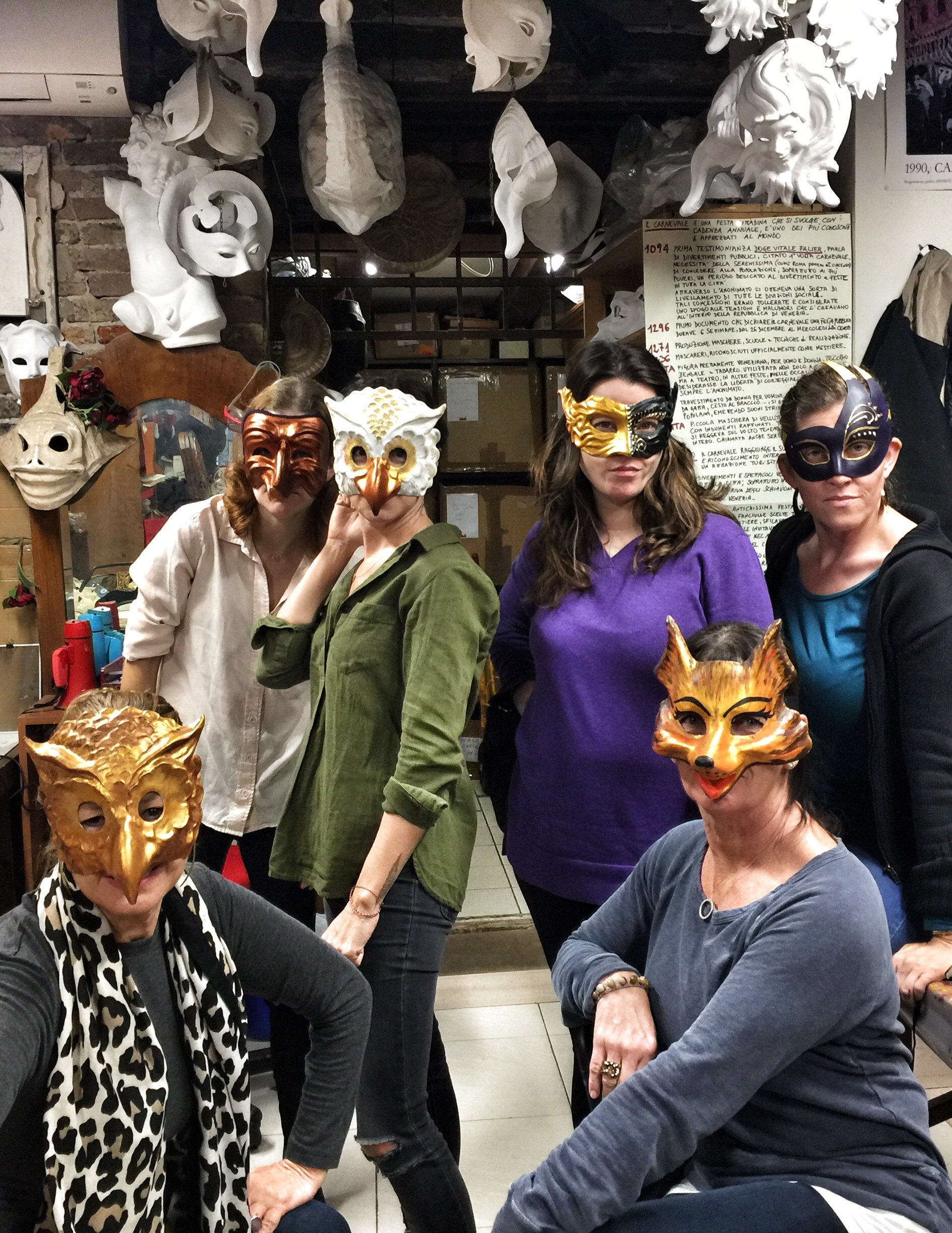 Guests in their handprinted Venetian masks | EAT.PRAY.MOVE Retreats | Venice, Italy 