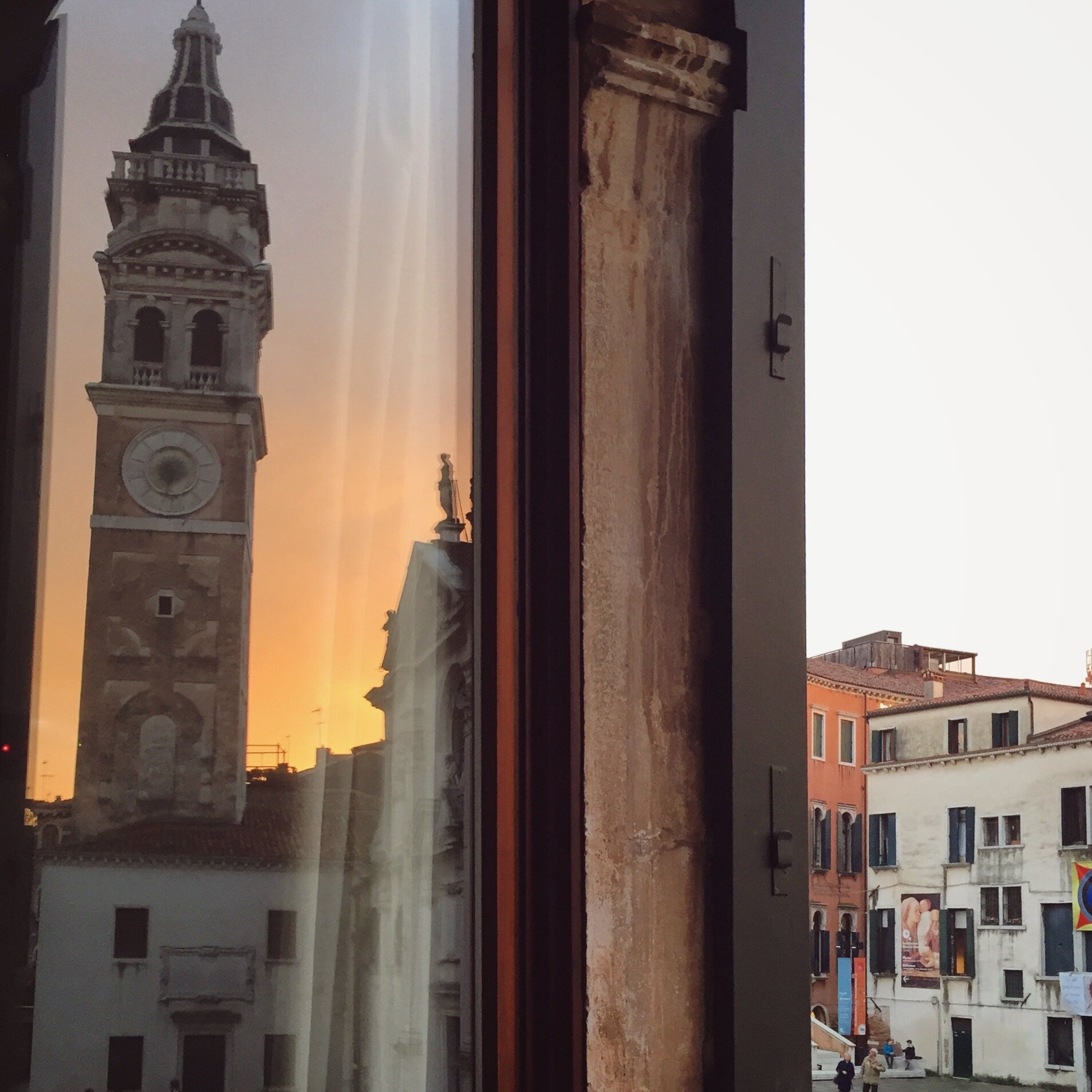 Sunset in a piazza in Venice, Italy on a yoga retreat