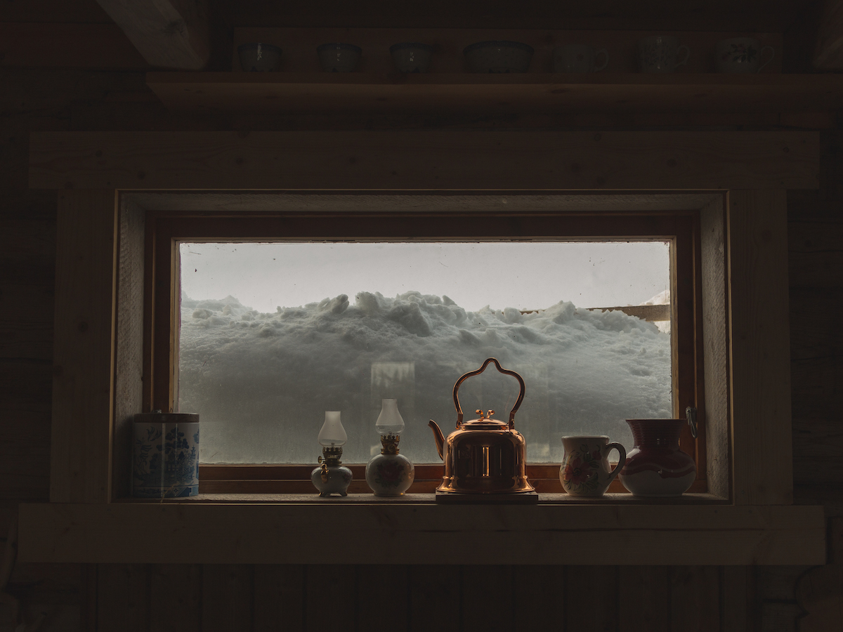 The snow piled high outside.