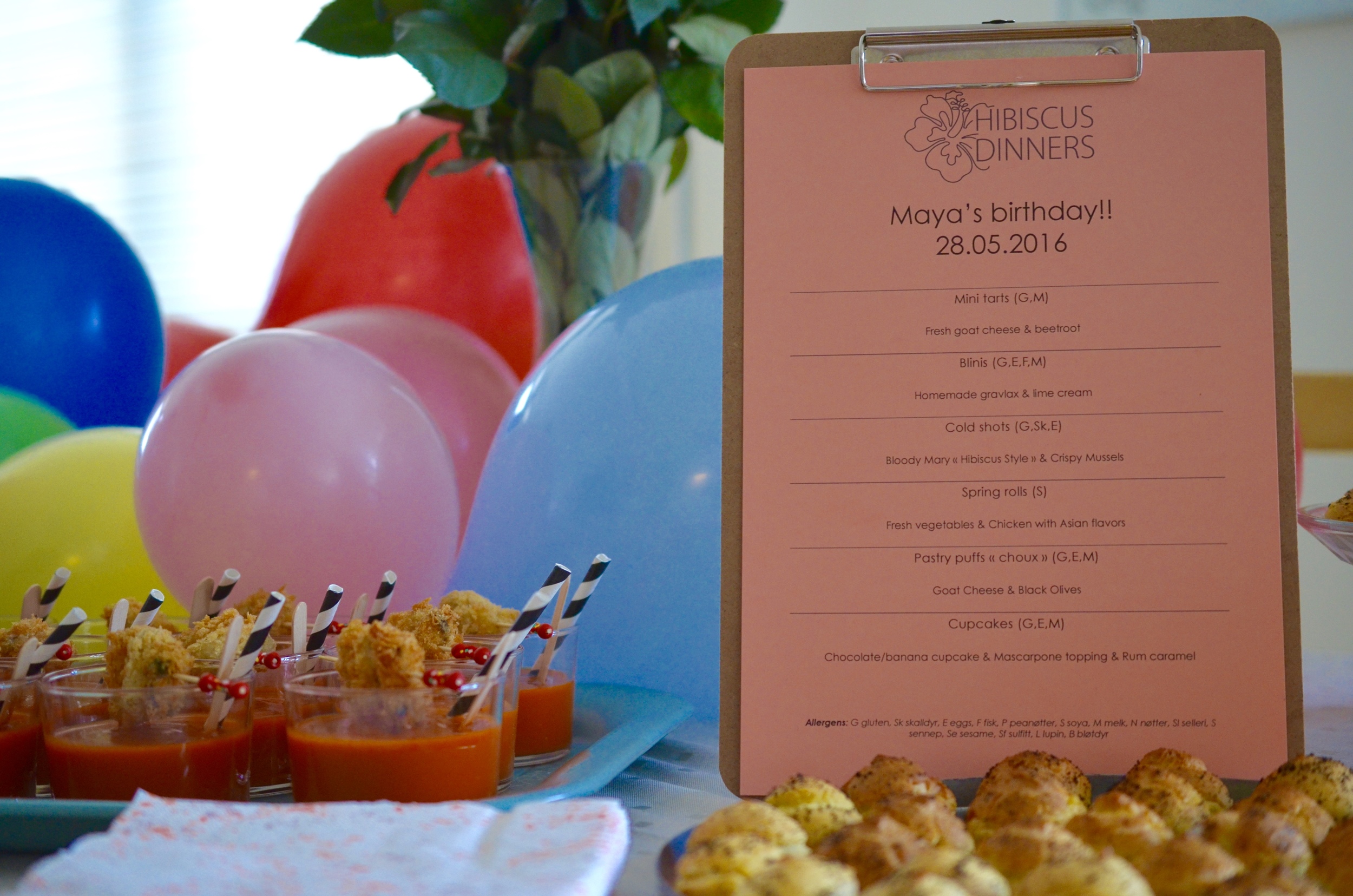 Menu display for Maya's birthday