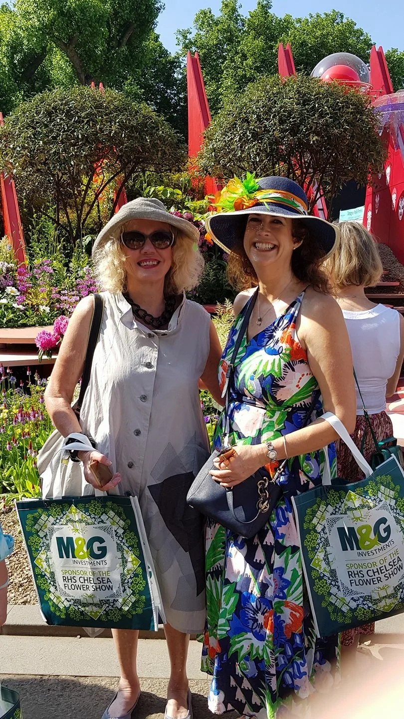 Buzz McCarthy with fellow committee member Michelle Morley at the Chelsea Flower Show Photo credit: Australian Women's Club