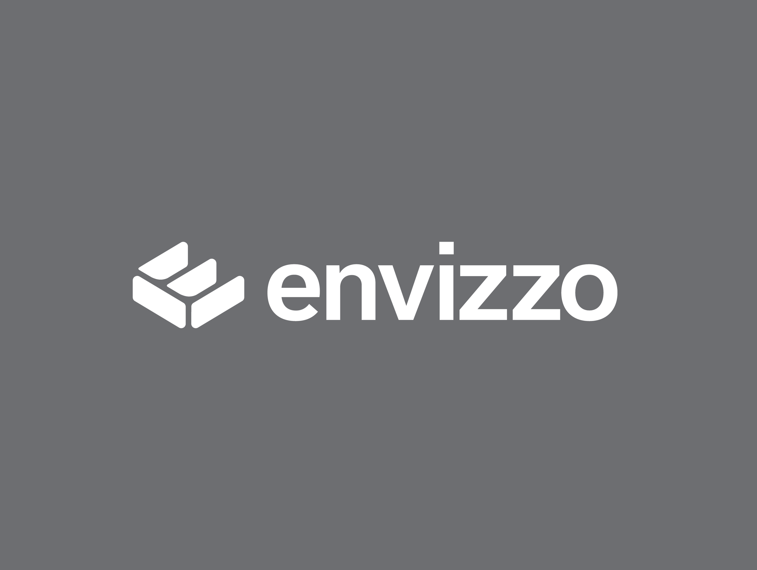  A geometric sans-serif was used to convey the tech-forward platform Envizzo is building. The icon depicts a 3-dimensional space with 4 walls representing the core functions of Envizzo: design, procurement, delivery and installation while also illust