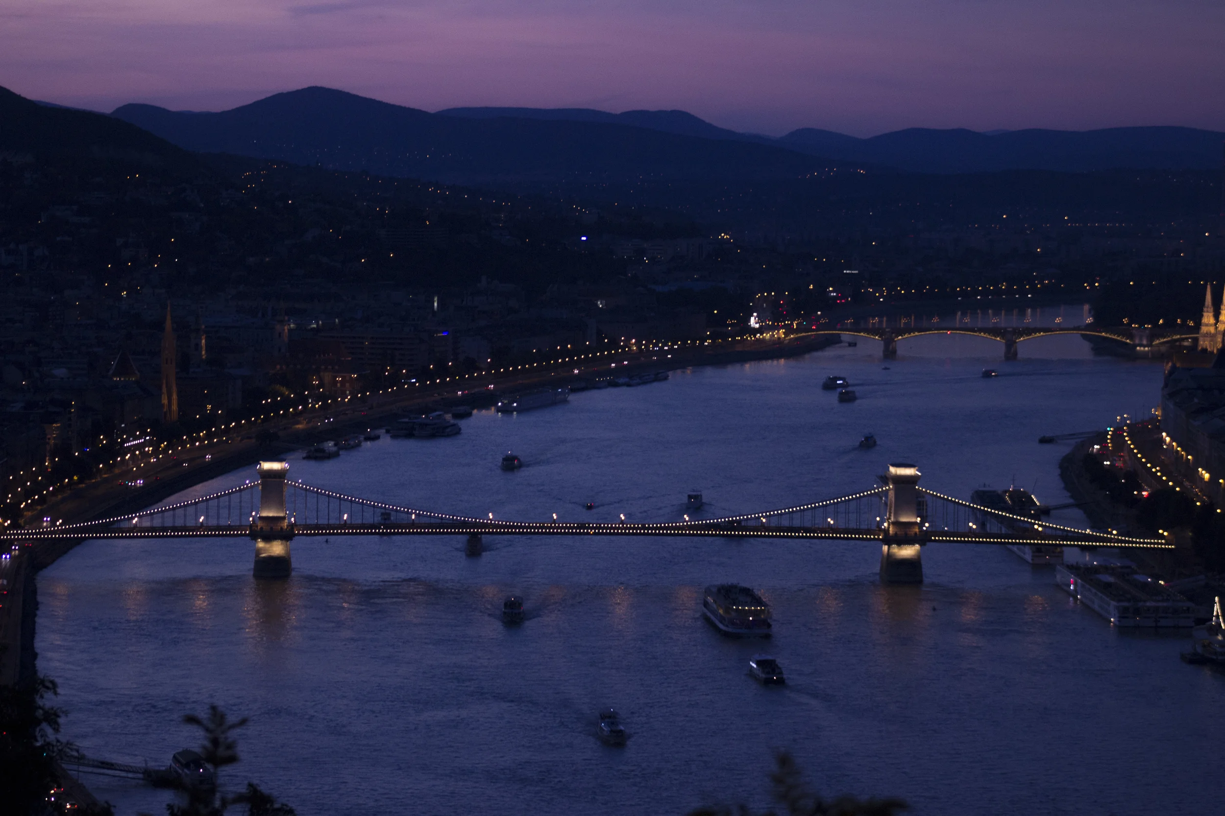This is a view of the famous Szechenyi Bridge (or Chain Bridge) from the south looking north. 