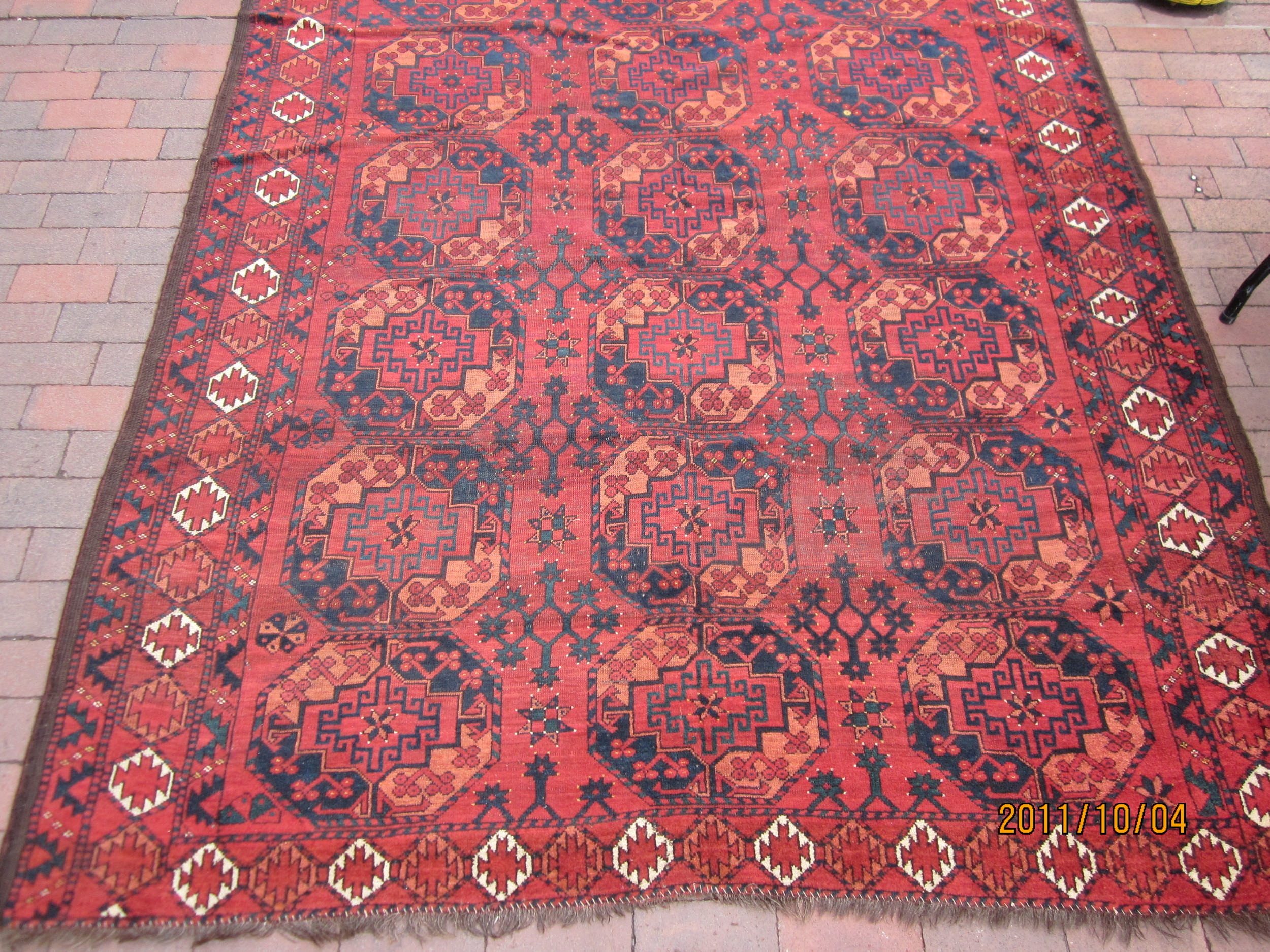 Antique Turcoman Carpet, 100 yrs old, 6ft8in x 8ft4in 