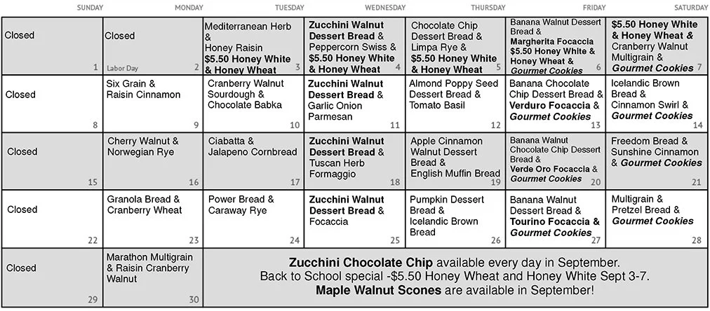 Breadsmith January Calendar