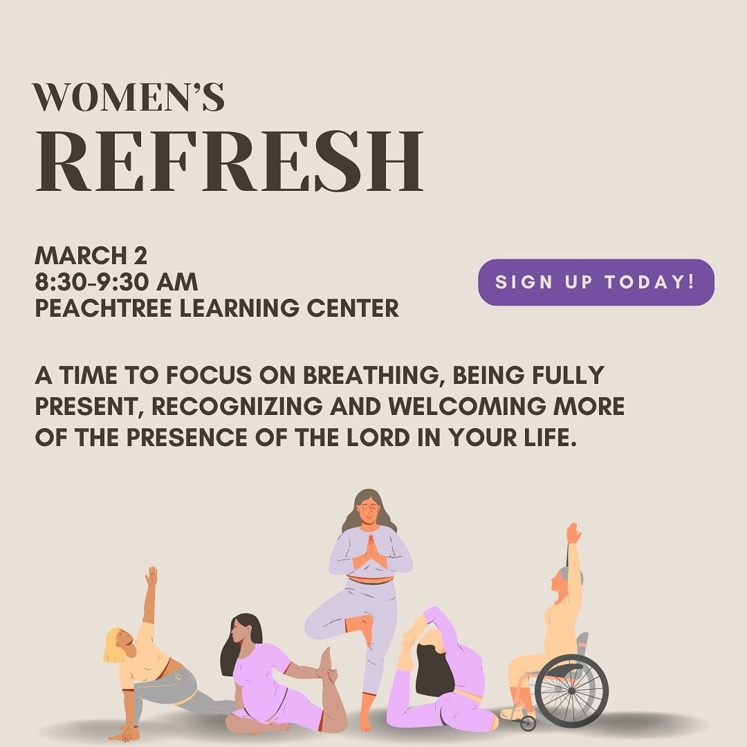 Women of all ages are invited! We hope you can join us this Saturday for a time to gather together and refresh your mind, body, and spirit. Please bring a thick towel and/or a yoga mat! The sign up link is in our bio and the Church Center app!