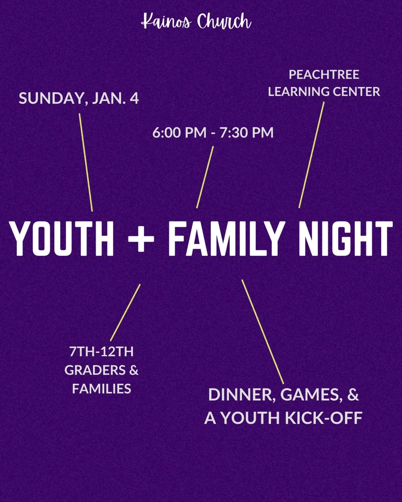 Calling all 7th-12th graders AND families!! We are kicking off a new season of Youth at Kainos THIS SUNDAY NIGHT!! We can&rsquo;t wait to see you all there!