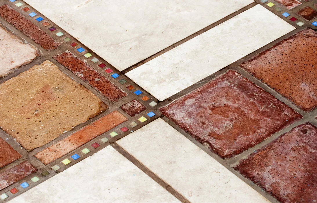 Mosaic, Terracotta + Travertine Patio Detail