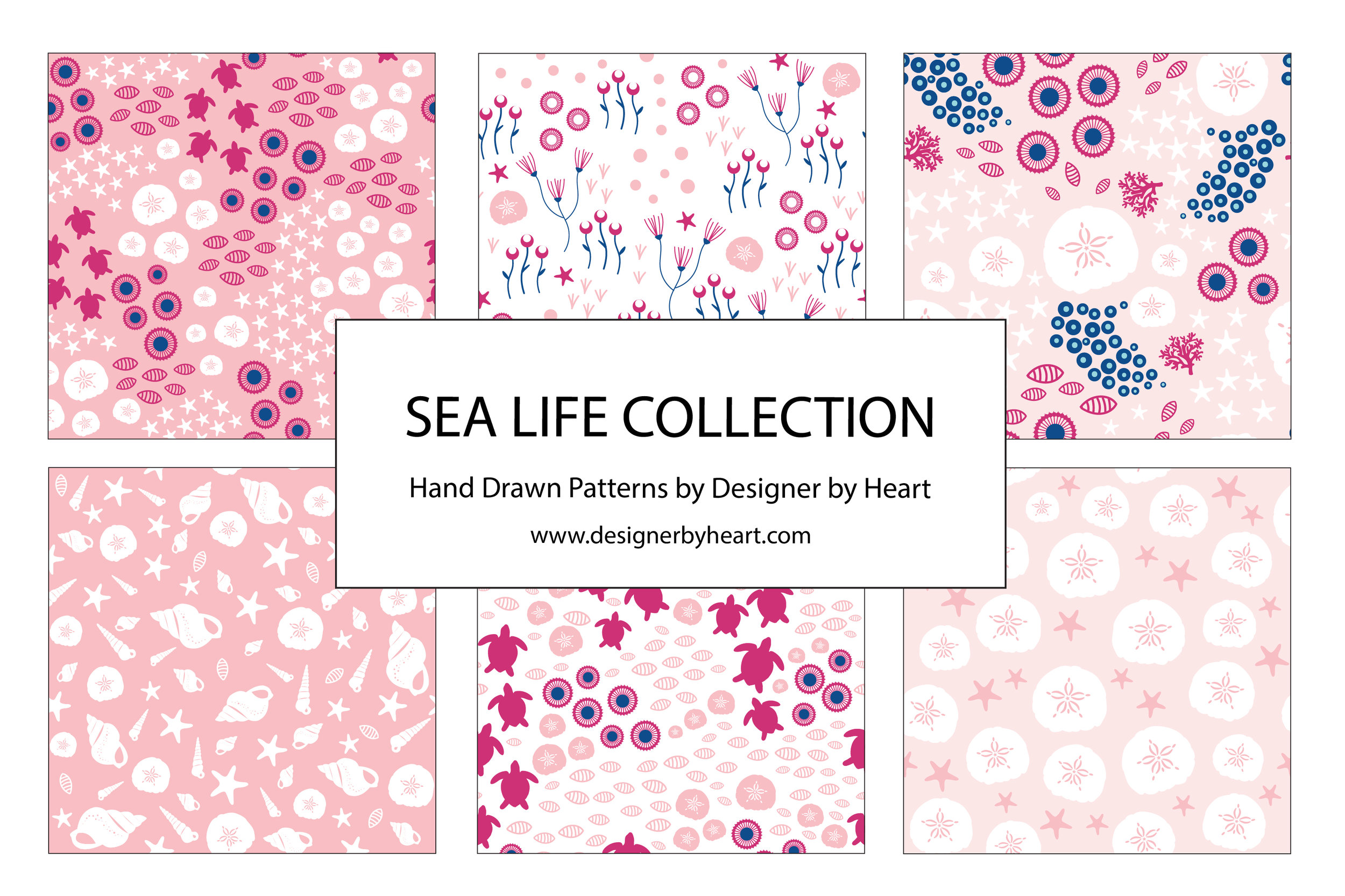 Girl Sea Life Collection with turtles, corals, sand dollars, shells, and starfish