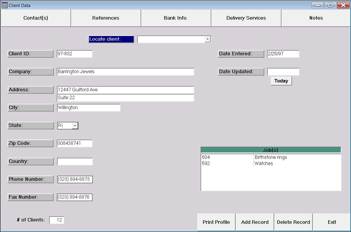 Client data screen