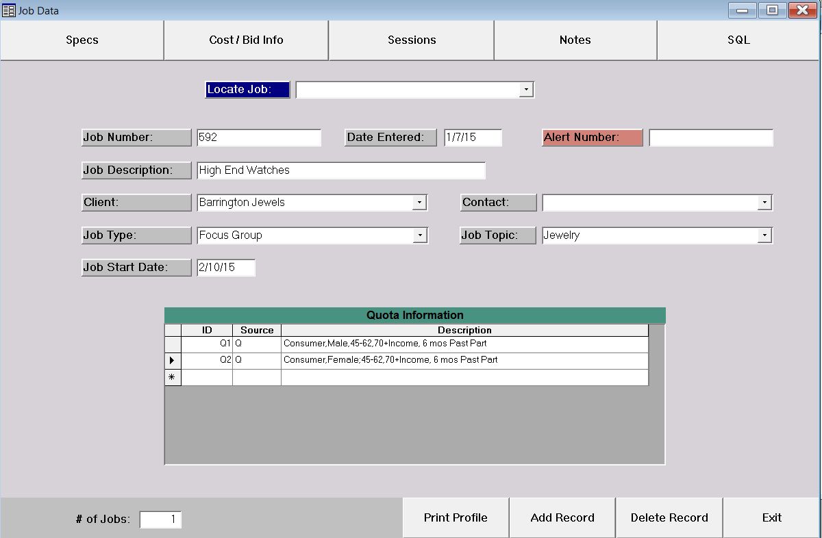 Job Data SCReen