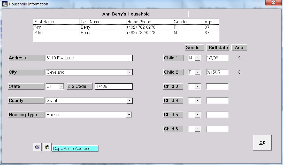 Respondent household info tab