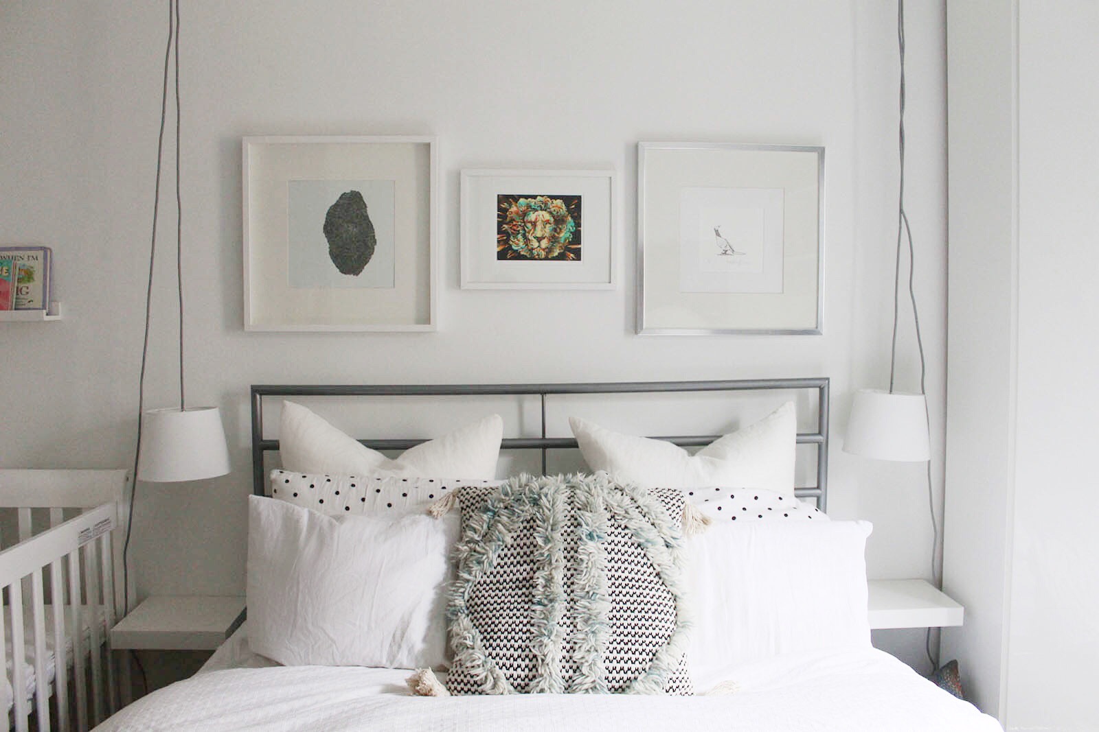 Our refreshed bedroom where I incorporated a lot of white for a peaceful, de-cluttered feel. 