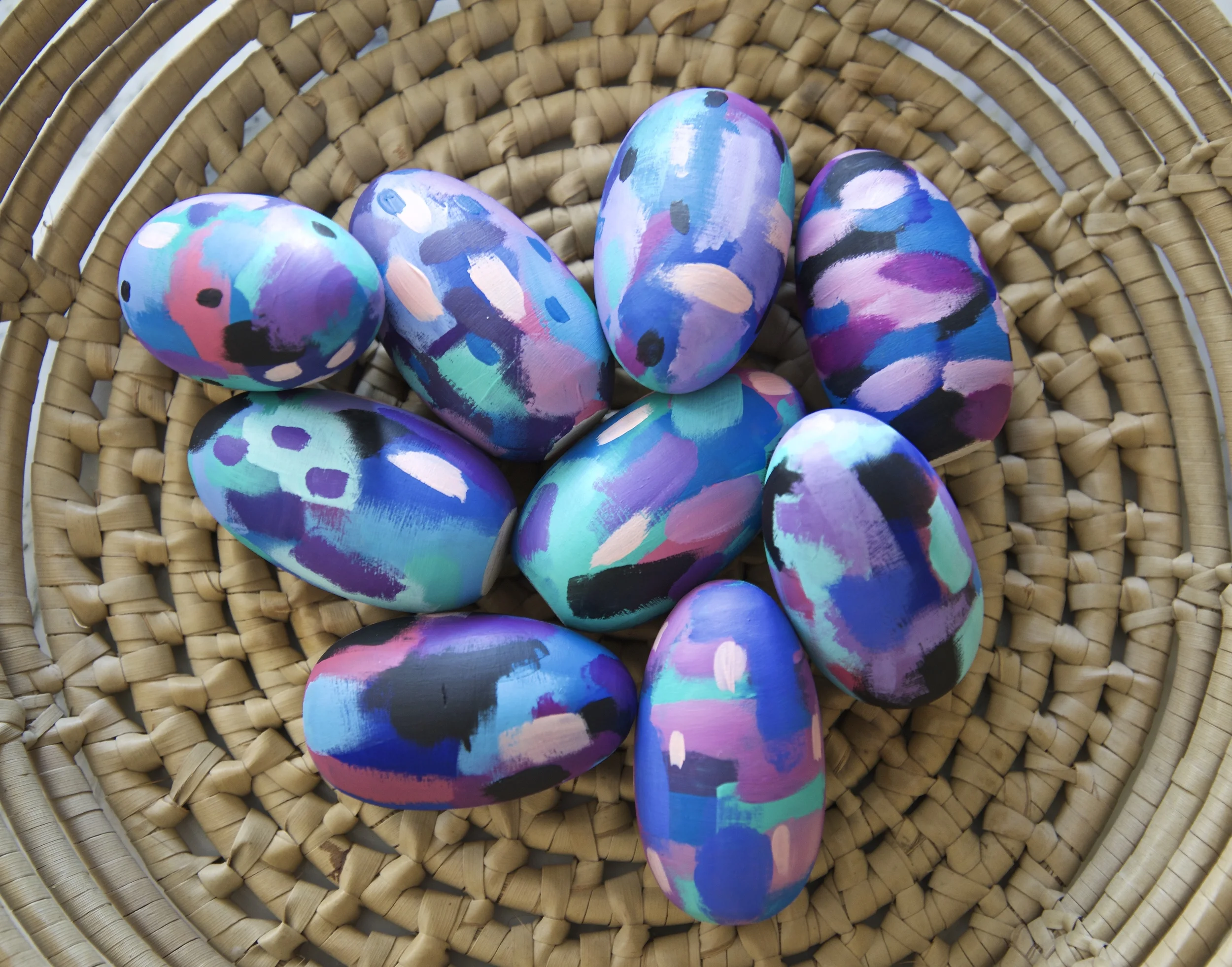I have some of my artwork for sale at a beautiful shop in town called Burrow. The owner Meg asked me if I would paint some wooden Easter Eggs for her and this is what I came up with. She loved the Christmas ornaments I had made & wanted a similar look. Last night I sat & painted them. I kept telling my husband I was having so much fun. I had barely painted all week as the girls were off of school, I needed to get creative.