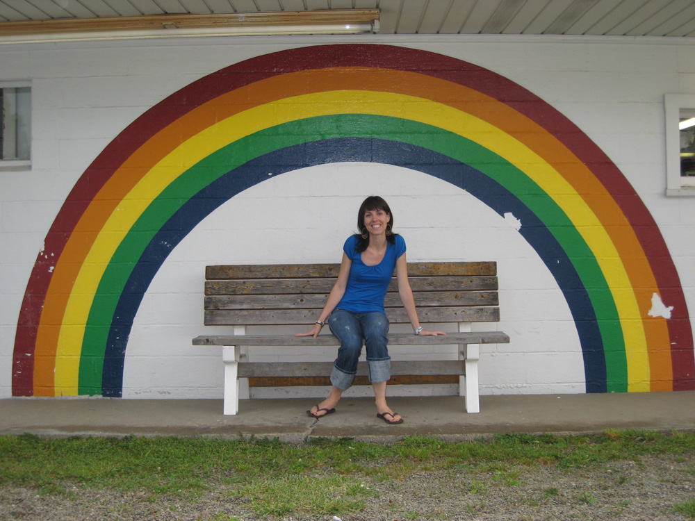  As we were driving through the country side to go to the "famous houses" we passed by an ice cream shop & I made my husband take my photo under the rainbow. Not sure if I was channeling my inner love for Rainbow Brite, but it makes me happy every time I see it.