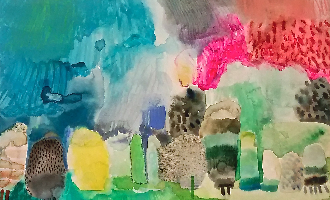 Her Land Series explores forms from nature and depicts abstract shapes and patterns in bold colour patterns.