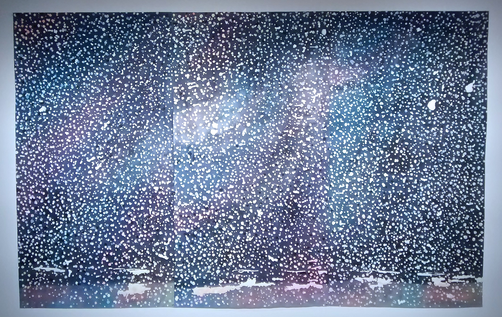 This is comprised of three large panels of paper that appear seamless to the viewer's eye. I asked my mom to snap a photo of me in front of it to show the scale. 