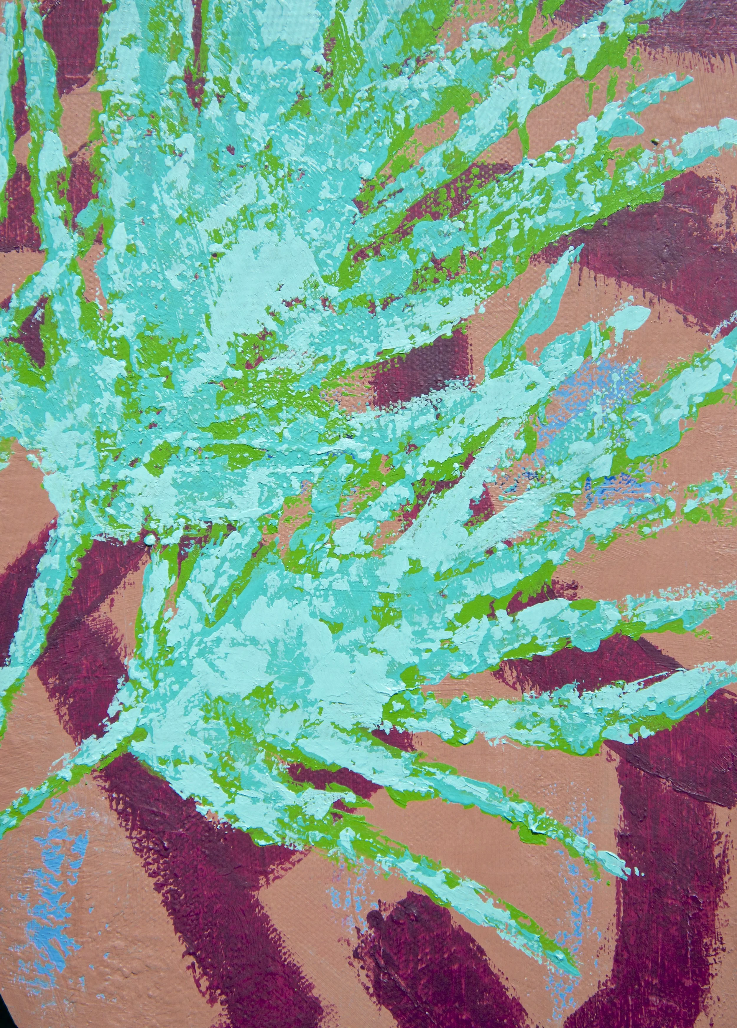 This is my most textural Plant Study piece so far. I love the bits of mauve peeking through the coral background.