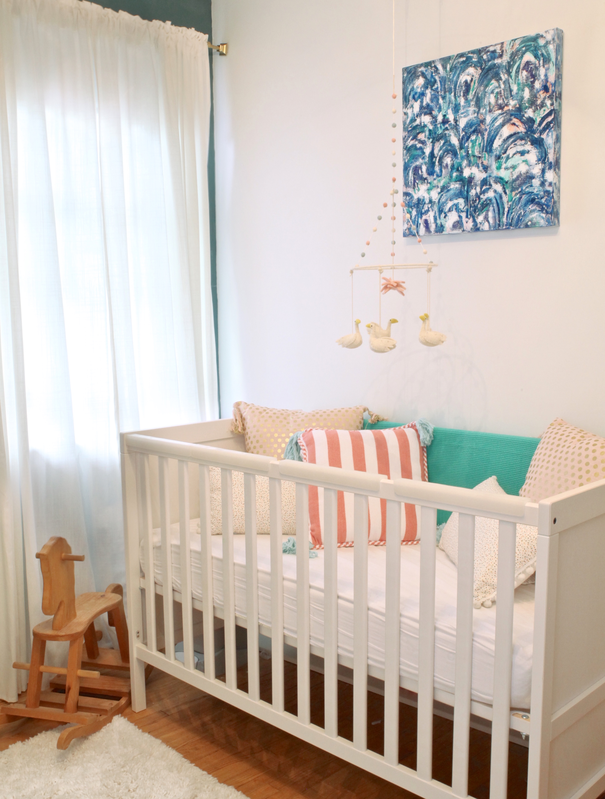 This painting has found a home in a beautiful nursery. I couldn't be happier that the parents chose original artwork in their daughters room. I hope she grows to love it & that it stays with her for years to come.