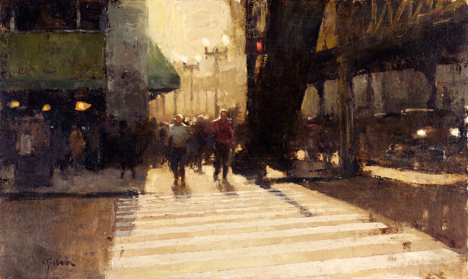 Crosswalk Shadows, 12x19, oil on linen