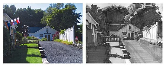 Here is the photo reference for the demo alongside a black and white value sketch