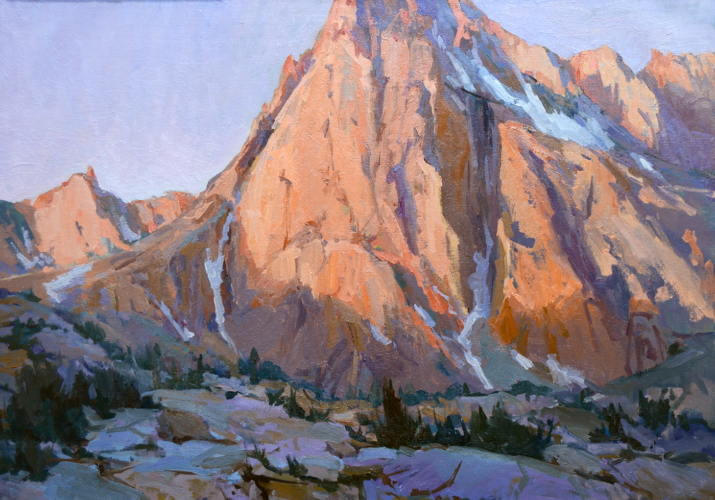 “Peak at Sunrise,” by Lori Putnam, oil, 30 x 40 in. Studio painting