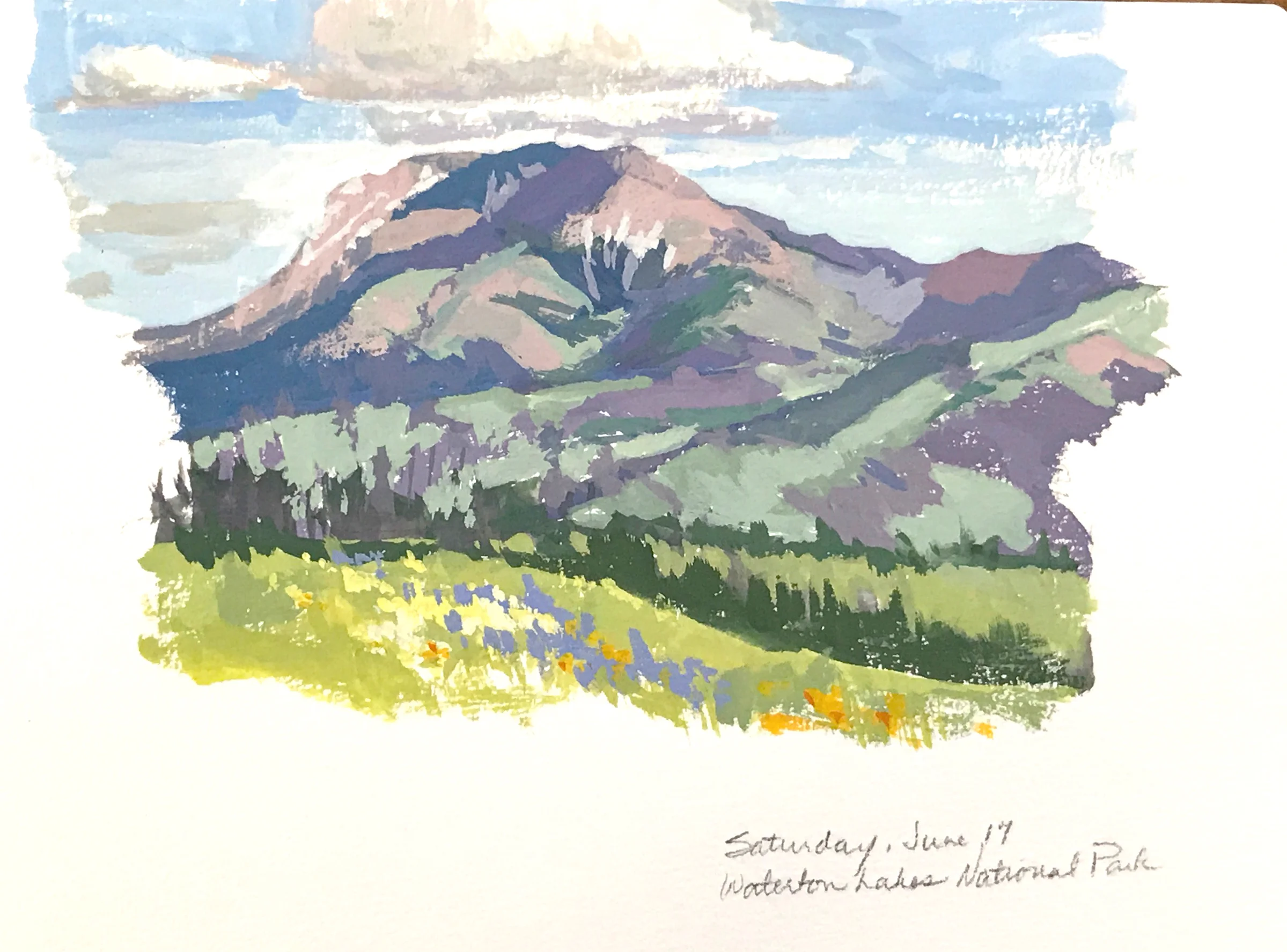 Gouache sketch from Waterton Lakes National Park, Alberta