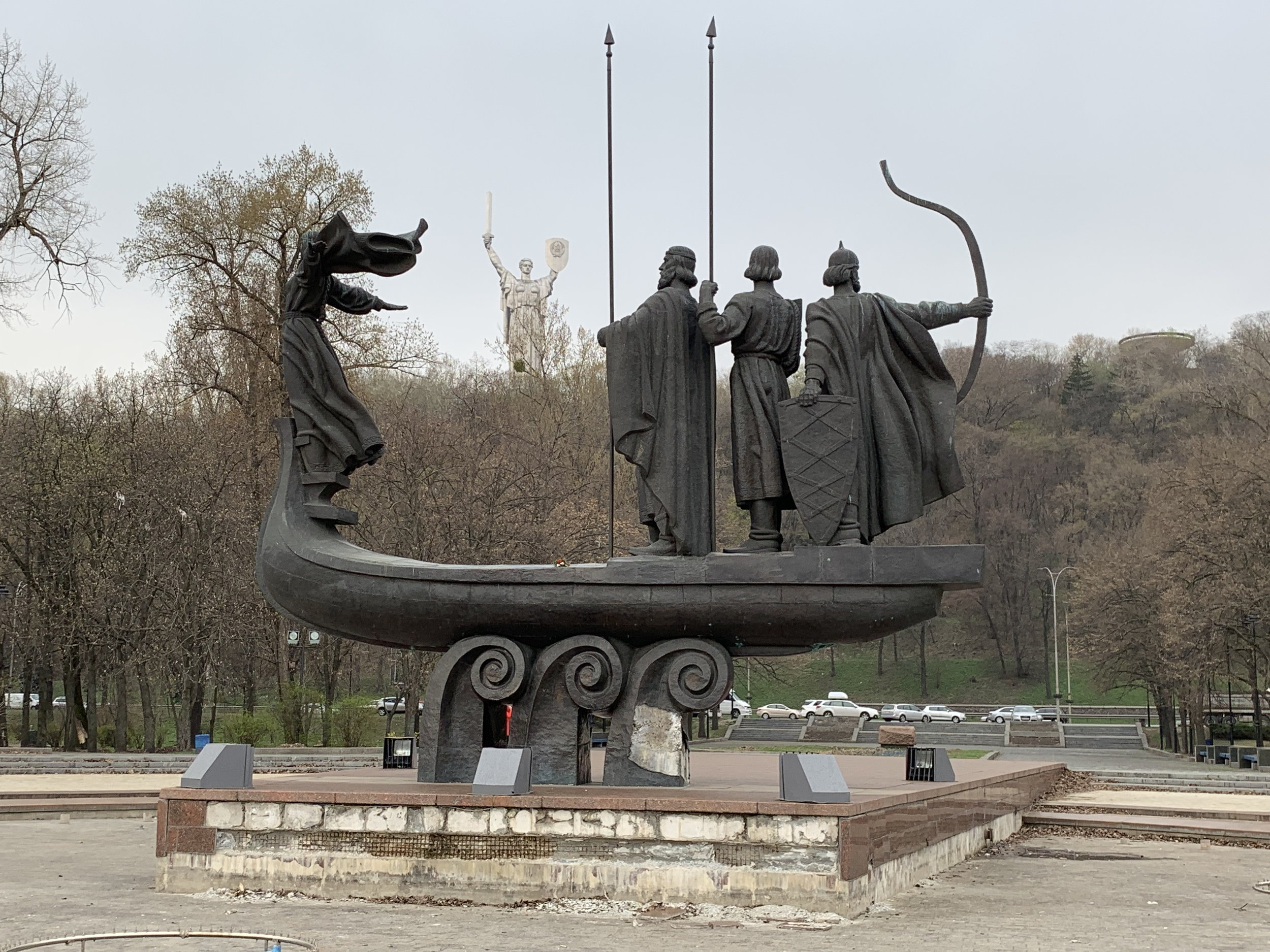 Touring Kiev we were told about many things by our wonderful tour guide. In this statue we see Kyi, Shchek and Khoryv (three brothers) who some credit with founding the medieval city. In the distance you see Rodina Mat. Known locally as Brezhnev’s Daughter, the Motherland Monument is a giant titanium statue that celebrates the Soviet Union’s victory over Nazi Germany. Today it houses the excellent Great Patriotic War Museum in its base. Plaques with the names of more than 11,600 soldiers line the memorial hall.