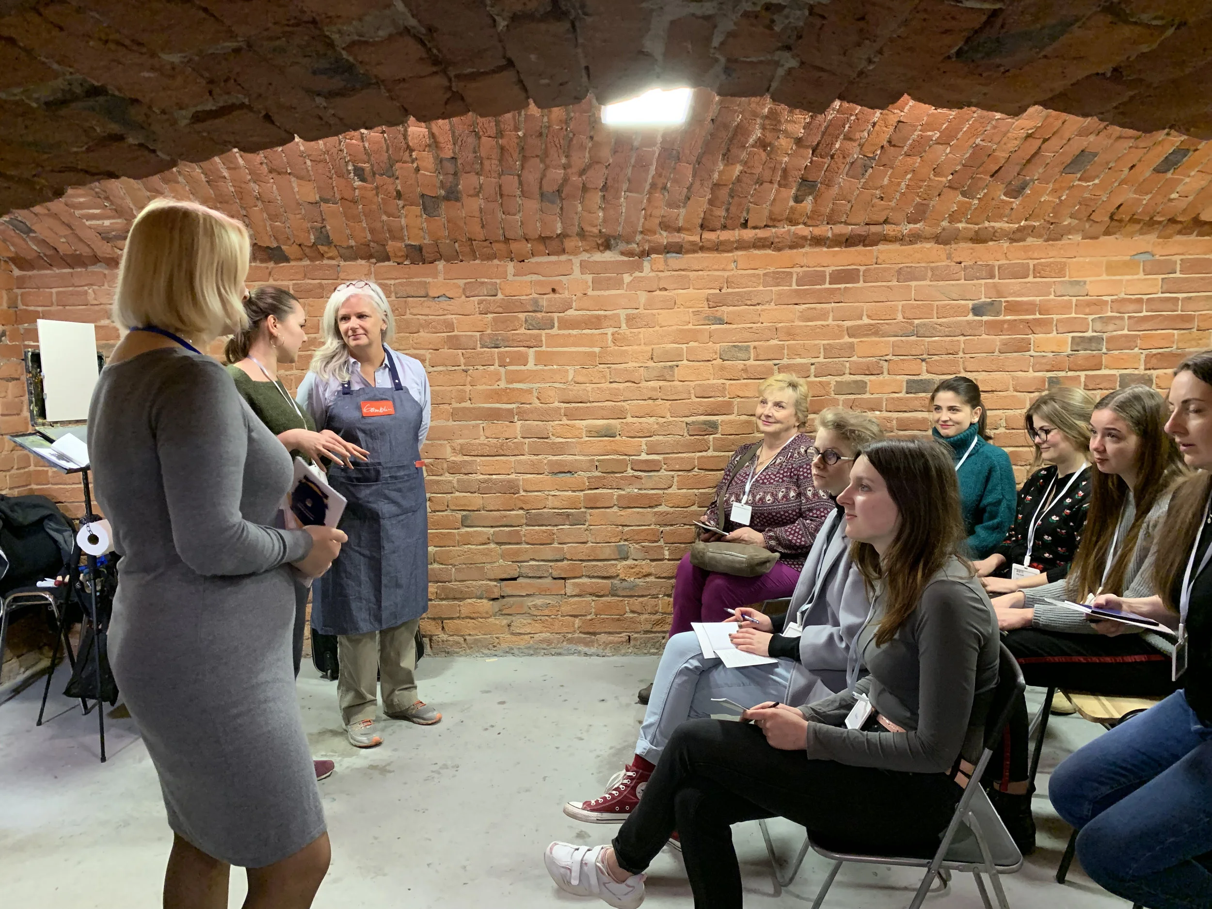 The first day of the workshop. Working with my interpreter, artist Tanya was fabulous. So grateful for her. She is making introductions to the class on the first morning. A special thanks to Lyubomyr Khudyak for letting us use his amazing space!