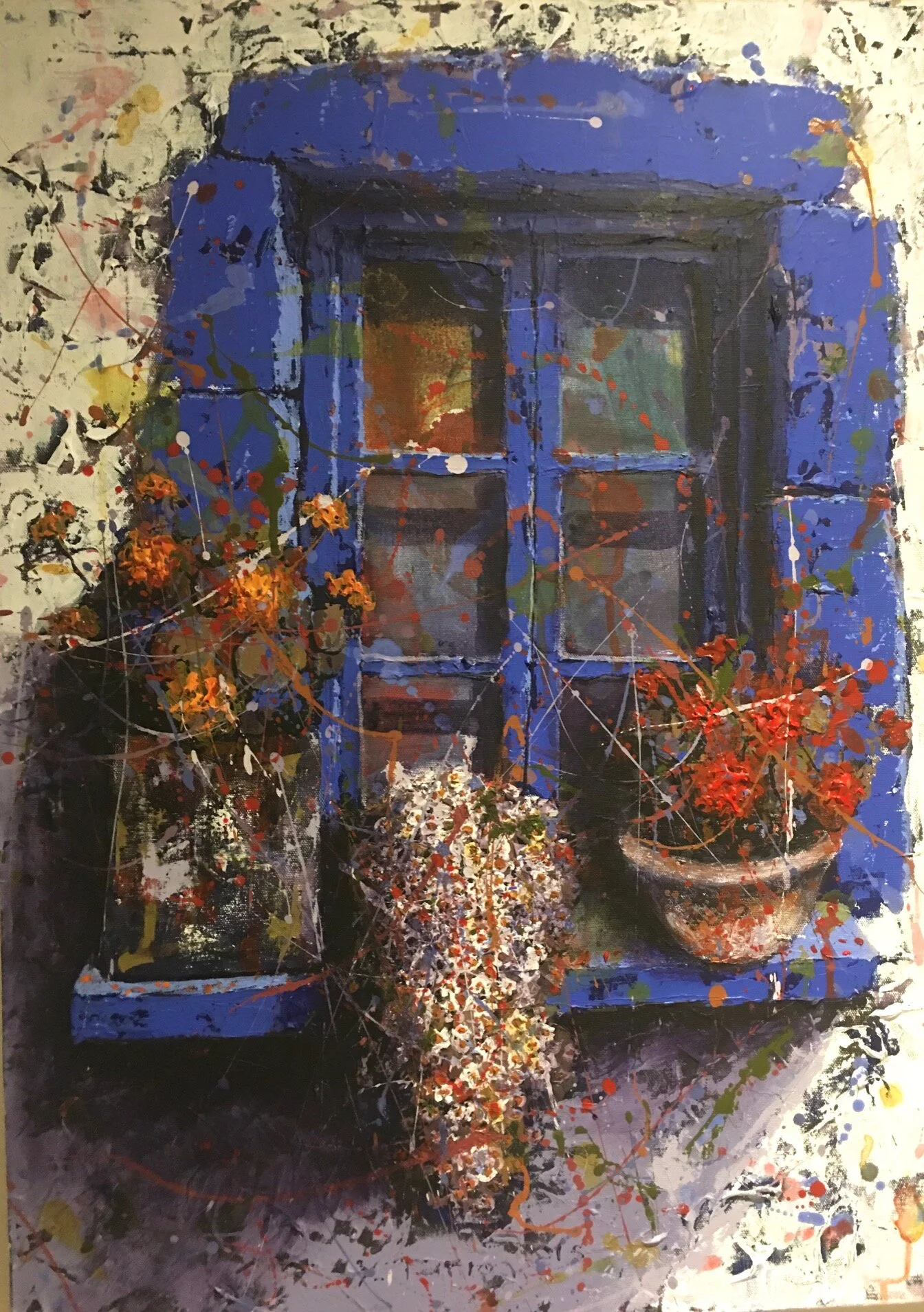 Yusuf Tarim -  Blue-framed Window with Three Flower Boxes.jpg