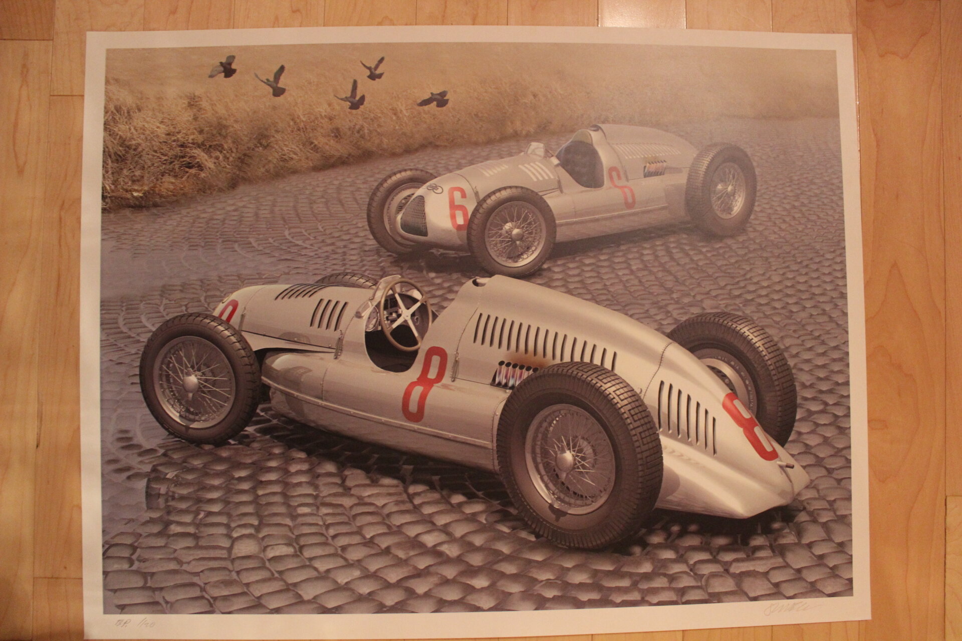 Artist Unknown (signature illegible) - Auto Union Type C and D  (artist signed print) - �95.00.JPG