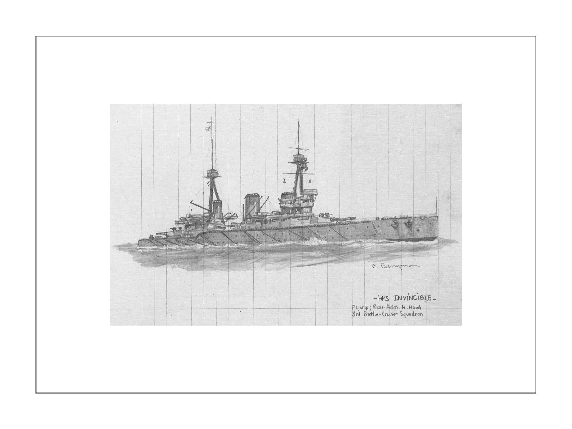 027 - British WW I battlecruiser HMS Invincible, pencil on lined paper.jpg