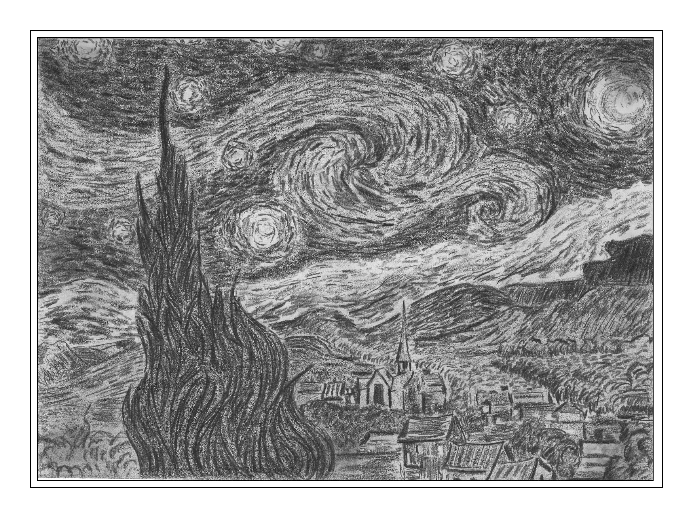 045 - Starry Night (based on the oil  painting by van Gogh), pencil.jpg
